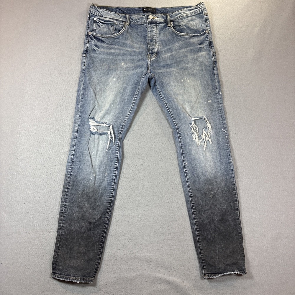 Purple Brand Men's Jeans P001 Size 40 Light Blue Distressed